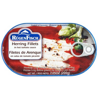 RugenFisch Herring Fillets in Hot Tomato Sauce - 200 g / 7.05 oz.