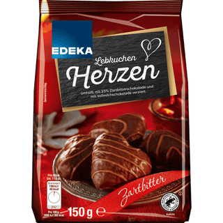 Edeka Lebkuchen Herzen ( Gingerbread Hearts ) Dark Chocolate Covered - 150 g - Euro Food Mart