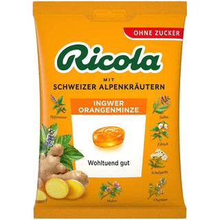 Ricola Ingwer Orange Minze ( Ginger Orange Mint ) Sugar Free Bag - 75 g - Euro Food Mart