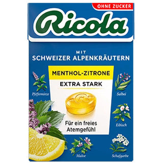 Ricola Menthol Zitrone Extra Stark ( Menthol Lemon Extra Strong ) Sugar Free Box - 50 g - Euro Food Mart