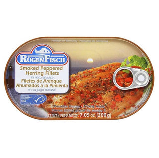 Rugen Fisch Smoked Peppered Herring Fillets in Natural Juice -200 g - Euro Food Mart