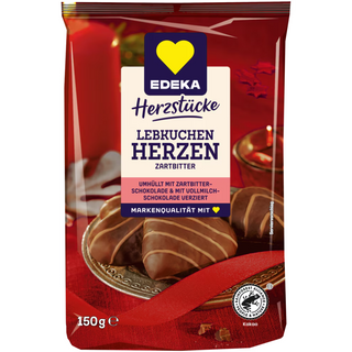 Edeka Lebkuchen Herzen ( Gingerbread Hearts ) Dark Chocolate Covered - 150 g