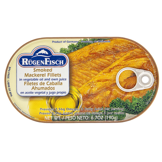 Rugen Fisch Smoked Mackerel Fillets in Vegetable Oil & Own Juice- 190 g / 6.7 oz.