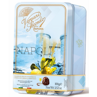 Vergani Napoli Milk Chocolate Pralines w/ Limoncello Cream in Tin Box - 100 g