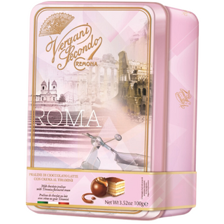 Vergani Roma Milk Chocolate Pralines w/Tiramisu Cream in Tin Box - 100 g