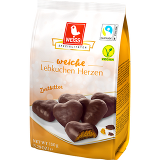 Weiss Gingerbread Hearts Coated in Dark Chocolate - 150 g