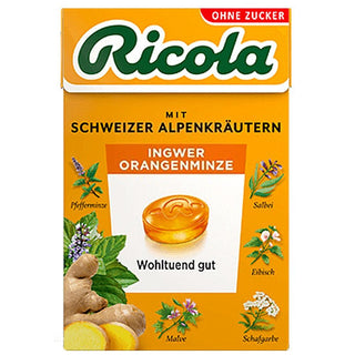 Ricola Ingwer Orange Minze ( Ginger Orange Mint ) Sugar Free Box - 50 g - Euro Food Mart