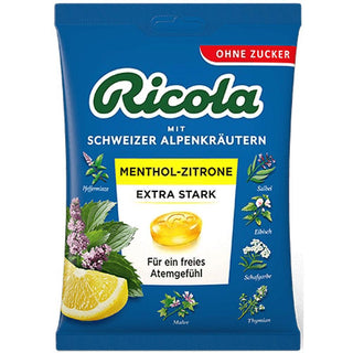 Ricola Menthol Zitrone Extra Stark ( Menthol Lemon Extra Strong ) Sugar Free Bag - 75 g - Euro Food Mart