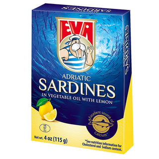 Eva Adriatic Sardines in Vegetable oil w/ Lemon - 4 oz (115 g ) - Euro Food Mart