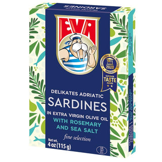 Eva Delikates Sardines in Extra Virgin Olive Oil w/ Rosemary & Sea Salt- 4 oz (115 g ) - Euro Food Mart