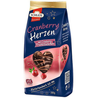 Schulte Gingerbread Hearts w/ Cranberries in Dark Chocolate - 200 g - Euro Food Mart