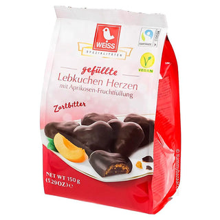 Weiss Gingerbread Hearts Filled w/ Apricot Jelly Coated in Dark Chocolate - 150 g - Euro Food Mart
